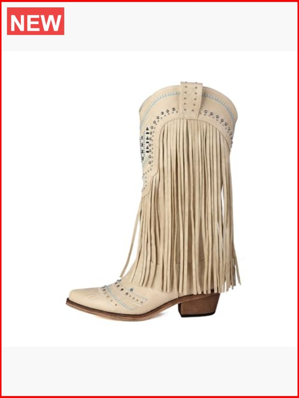 Wide Calf Embroidered Fringe Cowgirl Boots Knee High Snip Toe Pull On - Picture 4 of 7